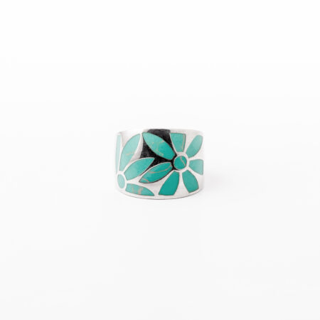 Anel Faixa Floral Turquesa